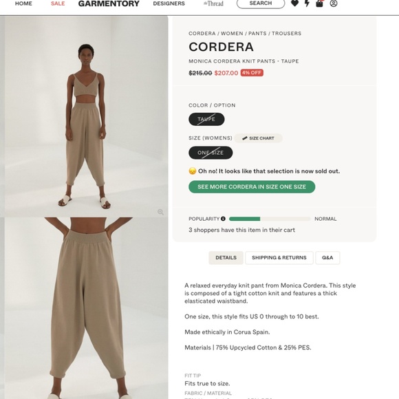 CORDERA Knit Pants in Taupe NWT Oversized Monica Soft Cotton Blend F/W 2020 OS - Picture 5 of 15